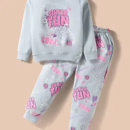 Smarty Girls Fleece Knit Full Sleeves Winter Night Suit with Super Fun Text Print - Light Blue-picture-8