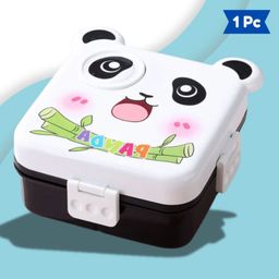 Bubble Trouble Cute Panda Design Stainless Steel Lunch Box, Leak Proof Container with Spoon,750 ml (Black)-picture-36