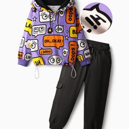 OLLINGTON ST. Cotton Full Sleeves Text Printed Hooded Sweatshirt & Knit Joggers Set -Purple & Black-picture-3