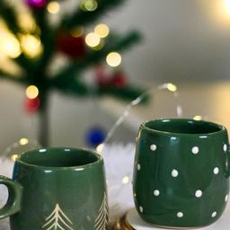 WEAVING HOMES Green & White Printed Ceramic Glossy Mugs Set of Cups and Mugs-image-94
