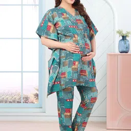MomsBae Printed Kaftan Tunic & Trousers Nursing Co-Ord Set image 2