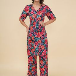 Mine4Nine Women Floral Printed Regular Kurta with Harem Pants-23