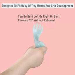 Babymoon Learn to Eat Baby Self Feeding Set, Silicone Spoon and Fork along with Storage Box - Blue image 3