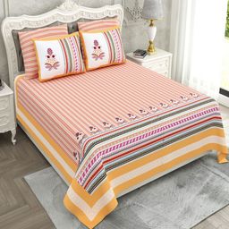 Myntra Elegant Homes Yellow 260 TC Superfine Ethnic Motifs Cotton Super King Bedsheets-picture-30