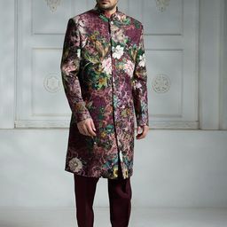 Rivaar By Rocky Star Floral Printed Sherwani Set-image-8