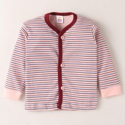 Mini Donuts Interlock Knit Full Sleeves Front Open Vests with Stripes & Boat Print Pack of 3 - Sea Green Peach & Red image 4
