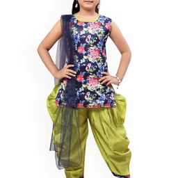 BAESD Girls Floral Printed Regular Pure Silk Kurta with Dhoti Pants & With Dupatta-image-26