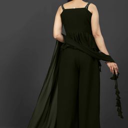 SANCIA Shoulder Straps Embroidered Georgette Ethnic Tunic With Palazzos & Dupatta image 5