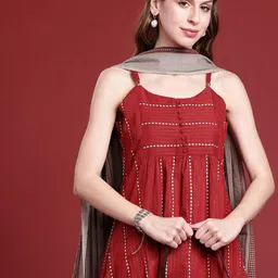 Anouk Women Woven Design A-Line Kurta With Trousers & Printed Dupatta-picture-7