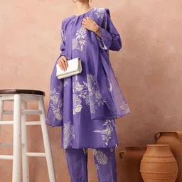 all about you Floral Printed Gathered Detail A-Line Kurta with Trousers & Dupatta-39