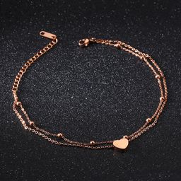 Yellow Chimes Rose Gold Plated Stainless Steel Heart Charm Anklet-52