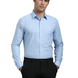 Louis Philippe Blue Cotton Slim fit Checks Shirts-picture-2