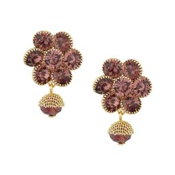 FirstBlush Gold-Plated American Diamond Studded Clip On Floral Shaped Drop Earrings-image-89