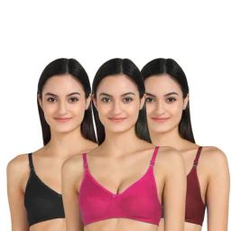 AROUSY Pink & Black Cotton Everyday Bras - Pack Of 3-picture-17