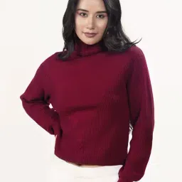 Zink London Maroon Solid Sweater-picture-43
