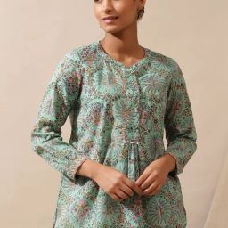 Folksong by W Mist Green Cotton Printed Top-image-88