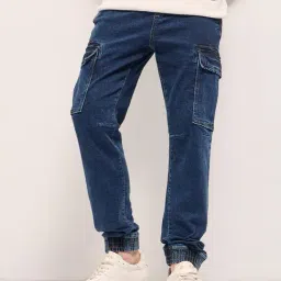 The Bear House Blue Cotton Slim Fit Solid Jeans-image-64