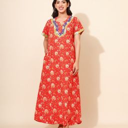 YELLOW BLOOM Printed Pure Cotton Maxi Nightdress-image-74