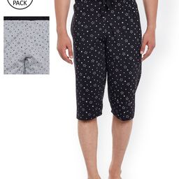 VIMAL Men Pack Of 2 Black & Grey Melange Printed Lounge Shorts-16