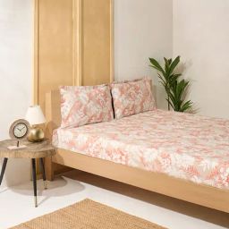 Westside Home Beige Botanical King Bed Flat Sheet and Pillowcase Set-24
