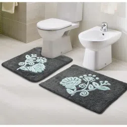 Saral Home Grey Microfiber Floral Bath Mat Set of - 2-image-78