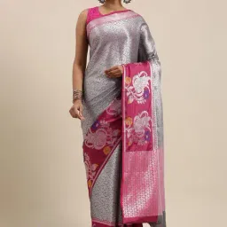 Banarasi Silk Works Grey Silk Woven Saree With Unstitched Blouse-picture-17