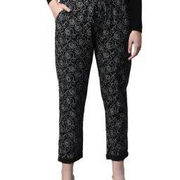 Global Republic Black Cotton Floral Print Pants-48