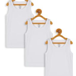 Kiddopanti Kids White Solid Vest (Pack Of 3)-image-127