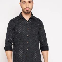 Duke Black Cotton Slim Fit Printed Shirt-image-32