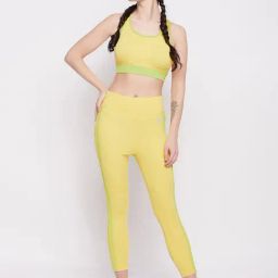 Clovia Yellow Polyester Slim Fit Sports Bra With Tights-image-43