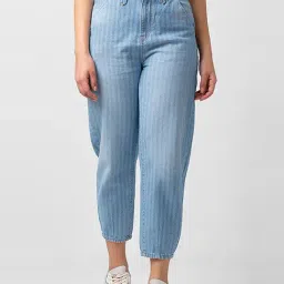 Spykar Blue Striped High Rise Jeans-image-24