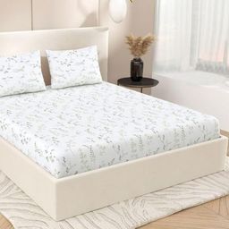 BREVARD Henabale White Floral Printed Cotton 210 TC Queen Bedsheet Set 2.54 m x 2.28 m-image-81