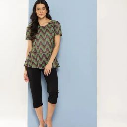 Aarika Green Nylon Printed Short Sleeves Swimsuit-image-80
