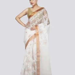 Pinkloom White Silk Woven Saree With Unstitched Blouse-image-10