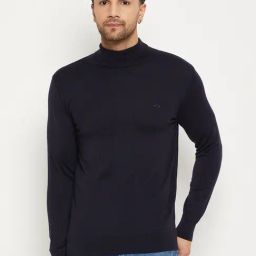 98 Degree North Navy Wool Blend Regular Fit Sweaters-image-3