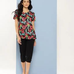 Aarika Pink Nylon Printed Short Sleeves Swimsuit-image-25