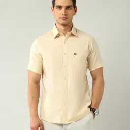 Ad By Arvind Beige Cotton Slim Fit Self Pattern Shirt-image-11