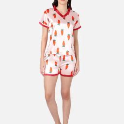 Gracit Pink Print Short Sleeve Night Suit-image-70