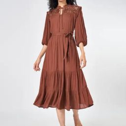 Honey by Pantaloons Brown Solid Dress-image-41