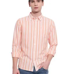 Being Human Orange Slim Fit Striped Shirt-picture-5