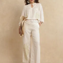 RAREISM Women Printed Tailored Slim Fit High-Rise Trousers-image-53