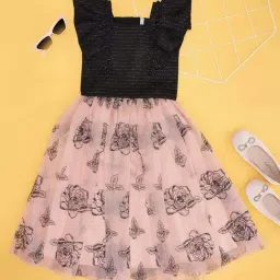 Pantaloons Junior Girls Black & Pink Cotton Solid Casual Dresses-picture-28