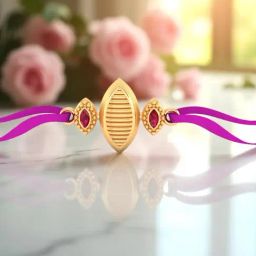 P.C. Chandra Jewellers 14KT Yellow Gold 0.6g Leaf Motif Red Stone-Inspired Accents Rakhi for Men-9