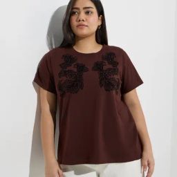 Gia by Westside Brown Botanical Design Cotton T-Shirt-image-9