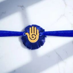 P.C. Chandra Jewellers 14KT Yellow Gold Rakhi for Men ¿ 0.7g Hand Symbol Rakhi with Blue Thread-image-82