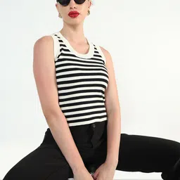 SHOWOFF Striped Scoop Neck Fitted Top-image-90