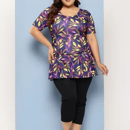 BAESD Plus Size Floral Printed Swimwear & Attached Tights With Cap-picture-54