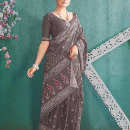 BerMondsey Floral Printed Pure Cotton Block Print Saree-picture-2