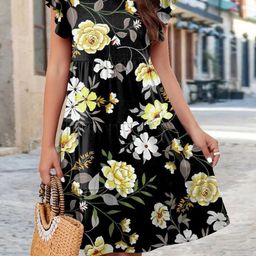 KPOP Floral Print A-Line Dress-image-39