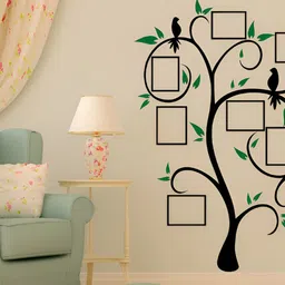 LANSTICK Black Tree With Frame & Memories Self Adhesive Wall Sticker-47